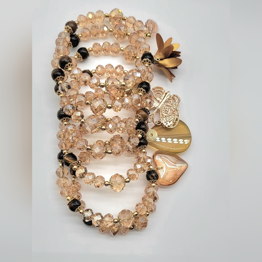 Hand Crafted Gold and Black Charm Bracelet Set - Picture 2 of 3